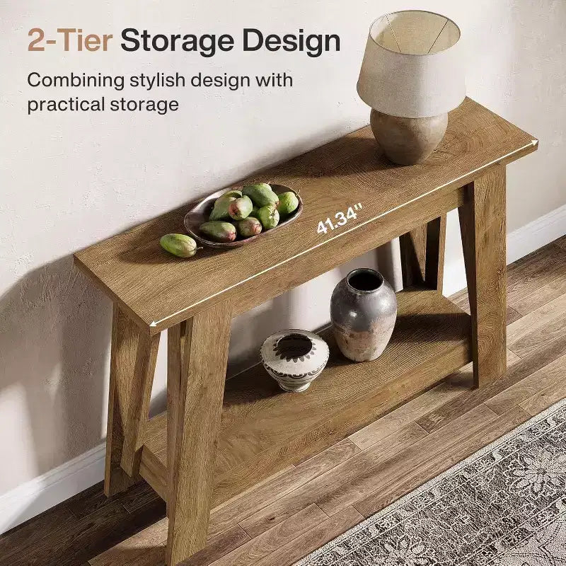 41.3 Tavolo Console in Legno, Tavolo da Ingresso a 2 Livelli con Ripiano, Tavolo da Divano Dietro al Divano per Soggiorno, Corridoio, Ingresso