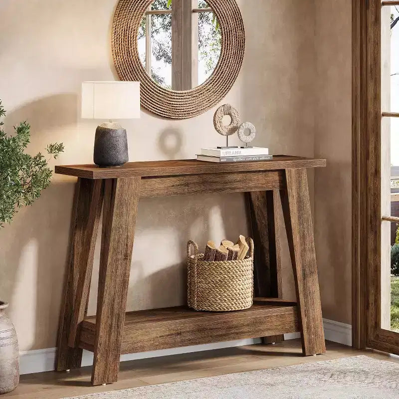 41.3 Tavolo Console in Legno, Tavolo da Ingresso a 2 Livelli con Ripiano, Tavolo da Divano Dietro al Divano per Soggiorno, Corridoio, Ingresso
