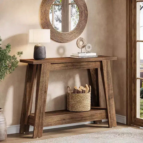 41.3 Tavolo Console in Legno, Tavolo da Ingresso a 2 Livelli con Ripiano, Tavolo da Divano Dietro al Divano per Soggiorno, Corridoio, Ingresso