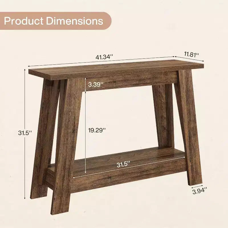 41.3 Tavolo Console in Legno, Tavolo da Ingresso a 2 Livelli con Ripiano, Tavolo da Divano Dietro al Divano per Soggiorno, Corridoio, Ingresso