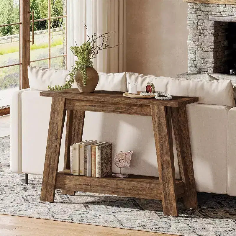 41.3 Tavolo Console in Legno, Tavolo da Ingresso a 2 Livelli con Ripiano, Tavolo da Divano Dietro al Divano per Soggiorno, Corridoio, Ingresso