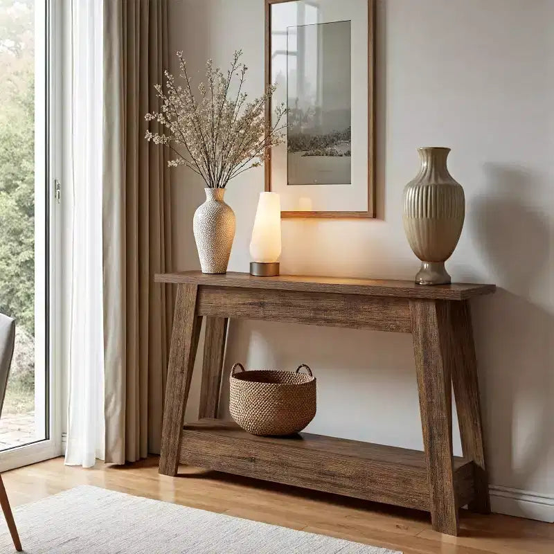 41.3 Tavolo Console in Legno, Tavolo da Ingresso a 2 Livelli con Ripiano, Tavolo da Divano Dietro al Divano per Soggiorno, Corridoio, Ingresso