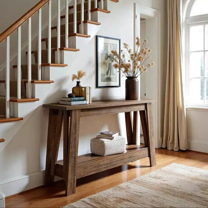 41.3 Tavolo Console in Legno, Tavolo da Ingresso a 2 Livelli con Ripiano, Tavolo da Divano Dietro al Divano per Soggiorno, Corridoio, Ingresso
