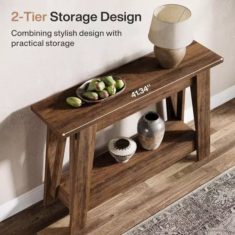 41.3 Tavolo Console in Legno, Tavolo da Ingresso a 2 Livelli con Ripiano, Tavolo da Divano Dietro al Divano per Soggiorno, Corridoio, Ingresso