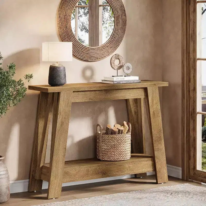 41.3 Tavolo Console in Legno, Tavolo da Ingresso a 2 Livelli con Ripiano, Tavolo da Divano Dietro al Divano per Soggiorno, Corridoio, Ingresso