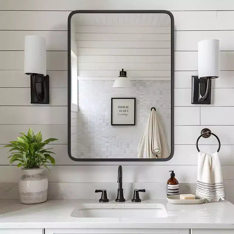 PexFix 28 x 20 Bathroom Cabinet with Mirror Stainless Steel Frame and 2 Adjustable Shelves Wall Medicine Cabinets Mirrors Rectangle Recessed Black
