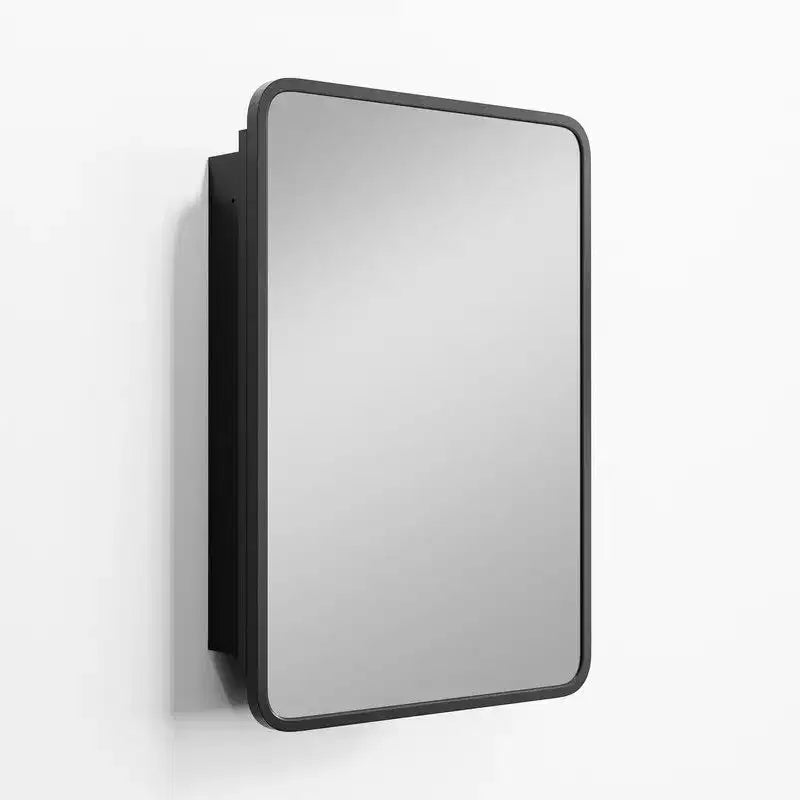 Mobiletto da bagno 28 x 20 con specchio Cornice in acciaio inossidabile e 2 ripiani regolabili Armadietti per medicinali a parete Specchi rettangolari da incasso neri