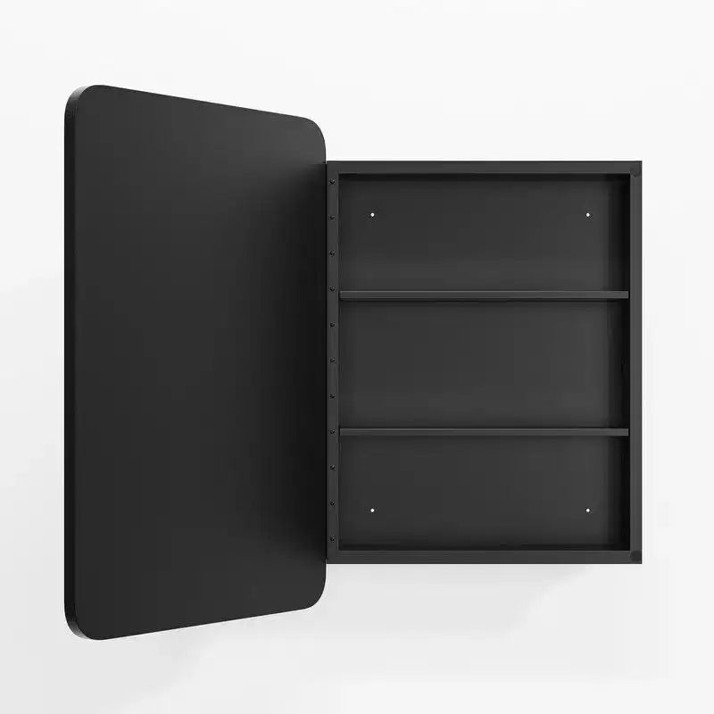 Mobiletto da bagno 28 x 20 con specchio Cornice in acciaio inossidabile e 2 ripiani regolabili Armadietti per medicinali a parete Specchi rettangolari da incasso neri