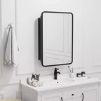 Mobiletto da bagno 28 x 20 con specchio Cornice in acciaio inossidabile e 2 ripiani regolabili Armadietti per medicinali a parete Specchi rettangolari da incasso neri
