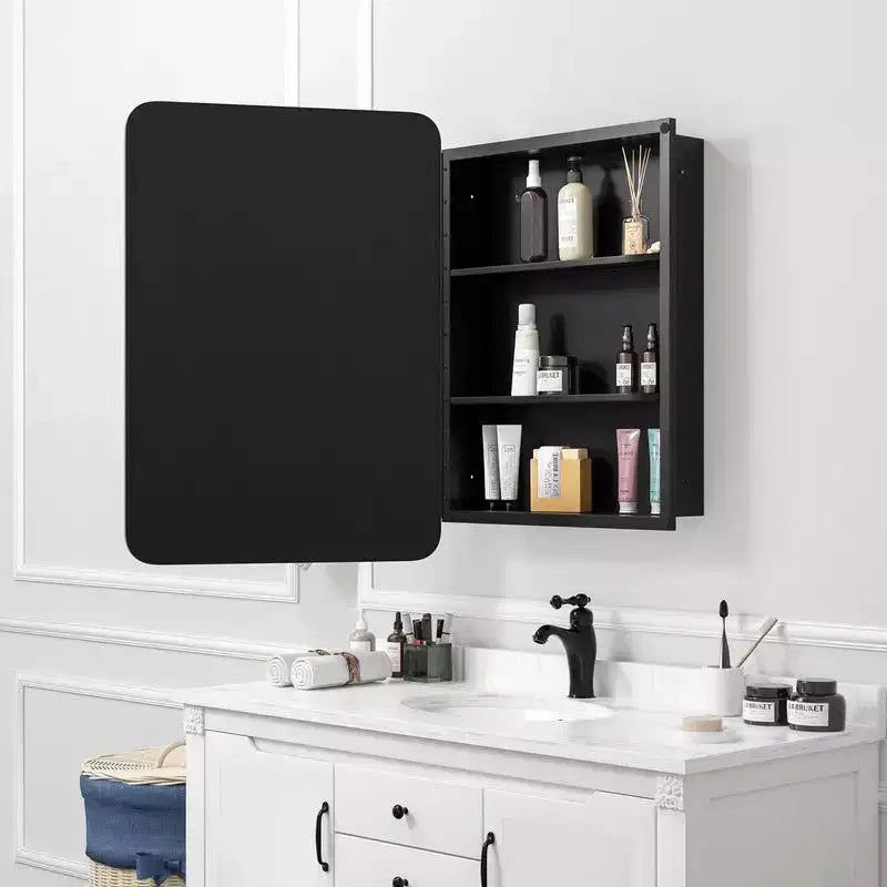 Mobiletto da bagno 28 x 20 con specchio Cornice in acciaio inossidabile e 2 ripiani regolabili Armadietti per medicinali a parete Specchi rettangolari da incasso neri
