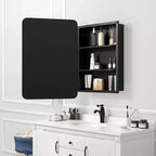 Mobiletto da bagno 28 x 20 con specchio Cornice in acciaio inossidabile e 2 ripiani regolabili Armadietti per medicinali a parete Specchi rettangolari da incasso neri