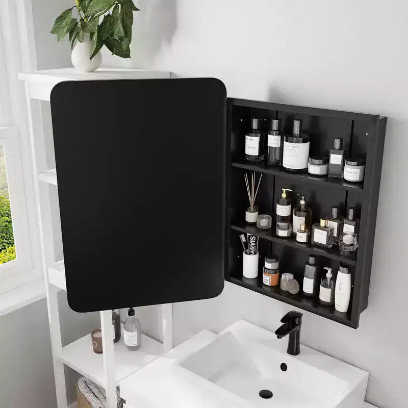 Mobiletto da bagno 28 x 20 con specchio Cornice in acciaio inossidabile e 2 ripiani regolabili Armadietti per medicinali a parete Specchi rettangolari da incasso neri