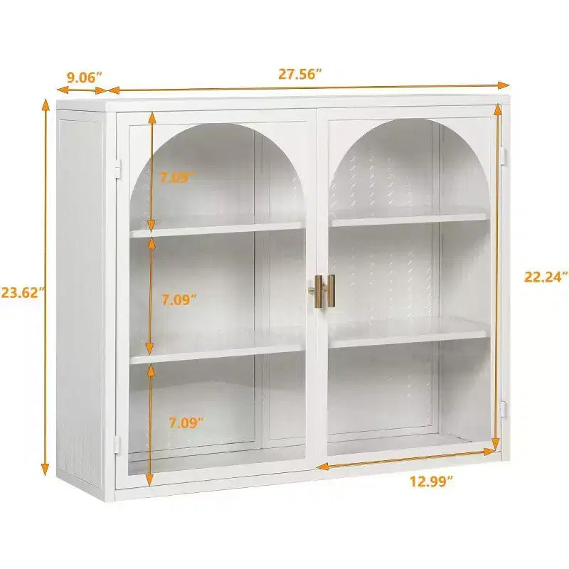 Pensile a doppia anta in vetro 27,56, Vetrinetta da cucina, Stile moderno minimalista, Tre ripiani, Ferro e vetro temperato, Facile da montare