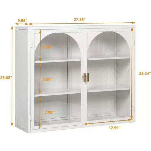 Pensile a doppia anta in vetro 27,56, Vetrinetta da cucina, Stile moderno minimalista, Tre ripiani, Ferro e vetro temperato, Facile da montare