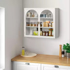Pensile a doppia anta in vetro 27,56, Vetrinetta da cucina, Stile moderno minimalista, Tre ripiani, Ferro e vetro temperato, Facile da montare