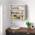 Pensile a doppia anta in vetro 27,56, Vetrinetta da cucina, Stile moderno minimalista, Tre ripiani, Ferro e vetro temperato, Facile da montare
