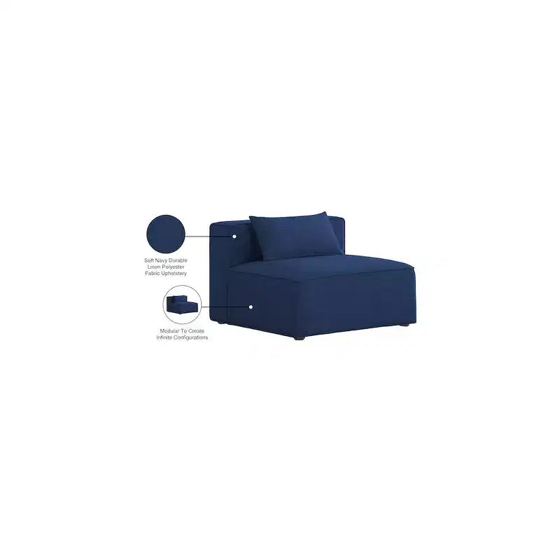 Sedia senza braccioli blu navy in lino testurizzato e resistente
