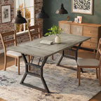 Tavolo da pranzo da 180 cm per 4-6 persone, tavolo da cucina con robuste gambe in metallo, tavolo da pranzo in legno stile rustico, soggiorno. Grigio + Nero