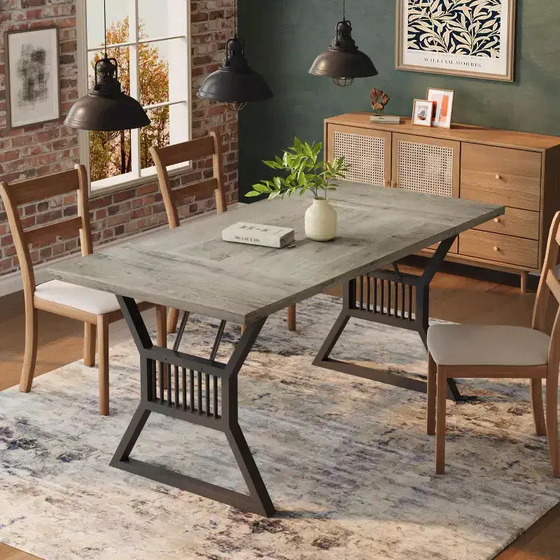 Tavolo da pranzo da 180 cm per 4-6 persone, tavolo da cucina con robuste gambe in metallo, tavolo da pranzo in legno stile rustico, soggiorno. Grigio + Nero