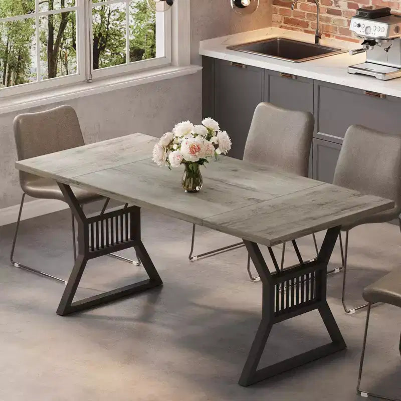 Tavolo da pranzo da 180 cm per 4-6 persone, tavolo da cucina con robuste gambe in metallo, tavolo da pranzo in legno stile rustico, soggiorno. Grigio + Nero