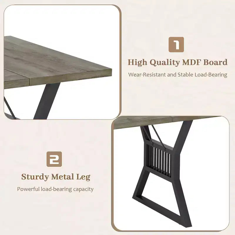 Tavolo da pranzo da 180 cm per 4-6 persone, tavolo da cucina con robuste gambe in metallo, tavolo da pranzo in legno stile rustico, soggiorno. Grigio + Nero