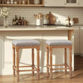 Subrtex 26.6Counter & Bar Solid Wood Backless Stool, Linen Upholstered with Nailhead Trim, Rustic Solid Wood Frame for Kitchen & Home Bar (Set of 2)