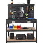 Banco da Lavoro Regolabile da 48", Tavolo da Lavoro Resistente a 3 Livelli con Prese Elettriche, Cassetto e Pannello Forato, Carico di 880 libbre, per Garage Ufficio Officina