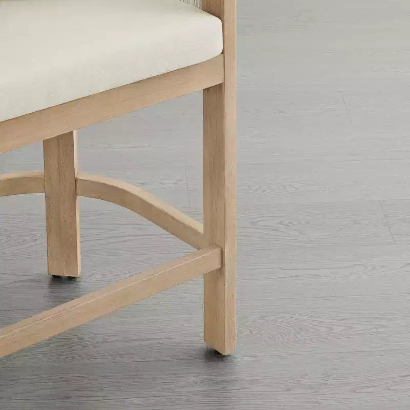 Sgabello da bar moderno imbottito in legno di acacia con schienale in corda intrecciata a mano per interni ed esterni, set da 2