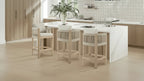 Sgabello da bar moderno imbottito in legno di acacia con schienale in corda intrecciata a mano per interni ed esterni, set da 2