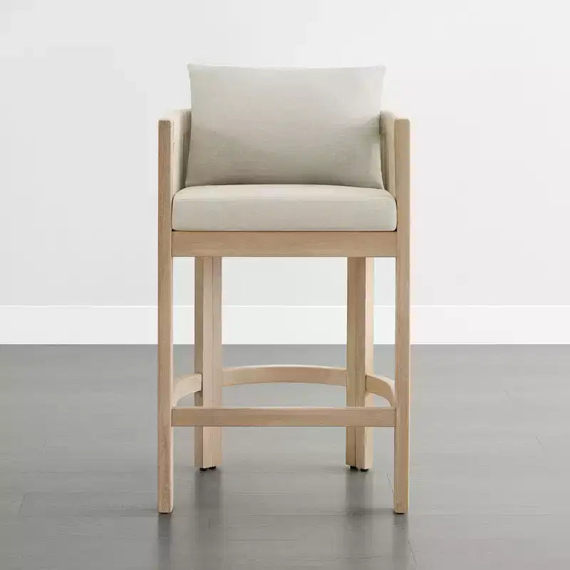 Sgabello da bar moderno imbottito in legno di acacia con schienale in corda intrecciata a mano per interni ed esterni, set da 2