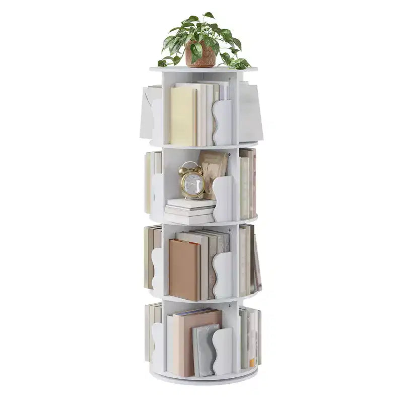 Rotating Bookshelf, 4 Tier Floor Standing Bookcase with Storage Rack, 50 Tall Small Revolving Bookcase for Small Space Bedroom Living Room