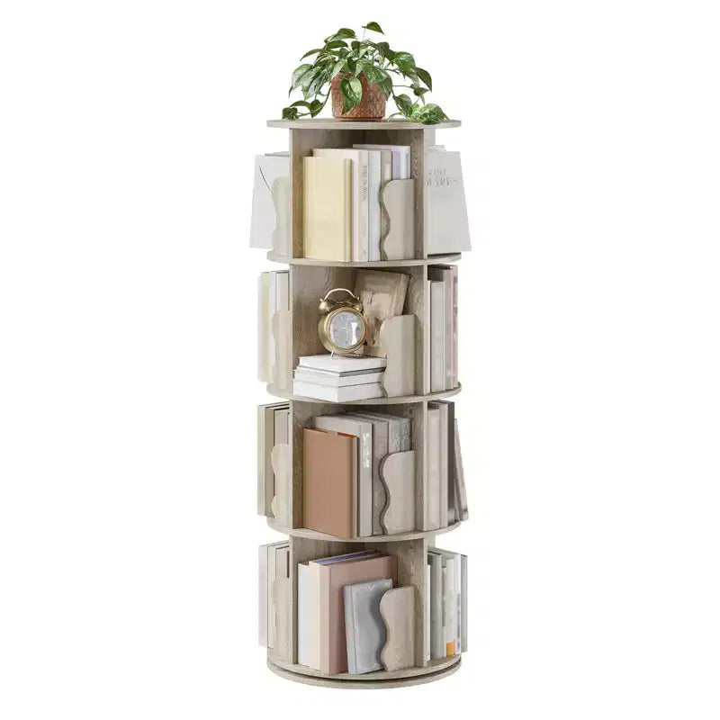Scaffale Girevole, Libreria a 4 Ripiani a Colonna con Vano Portaoggetti, Scaffale Girevole Piccolo da 50 cm per Camera da Letto e Soggiorno con Spazio Ridotto