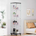 Okak Display Cabinet, 4 Tier Storage Cabinet with 1 Doors and Wheels, Freestanding Cabinet for Living Room, Hallway and Office