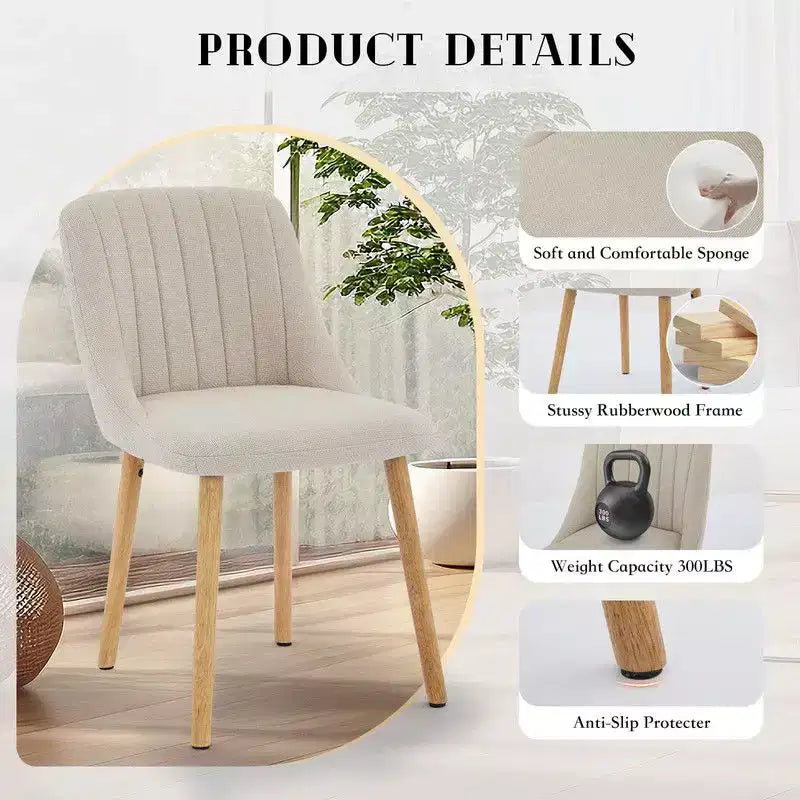 Set di 2 sedie da pranzo, sedie da cucina imbottite con schienale ergonomico, sedie da pranzo con gambe in rovere con capacità di 136 kg per sala da pranzo