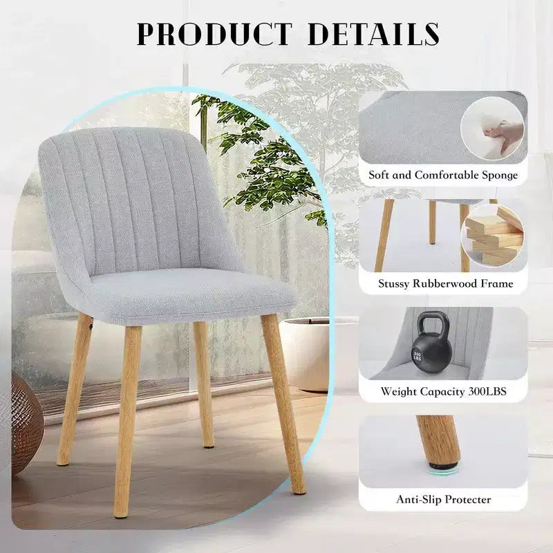 Set di 2 sedie da pranzo, sedie da cucina imbottite con schienale ergonomico, sedie da pranzo con gambe in rovere con capacità di 136 kg per sala da pranzo