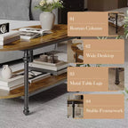 Tavolino da caffè industriale, ovale da 120 cm a 2 livelli con struttura in metallo e ripiano a giorno, design moderno stile rustico per soggiorno