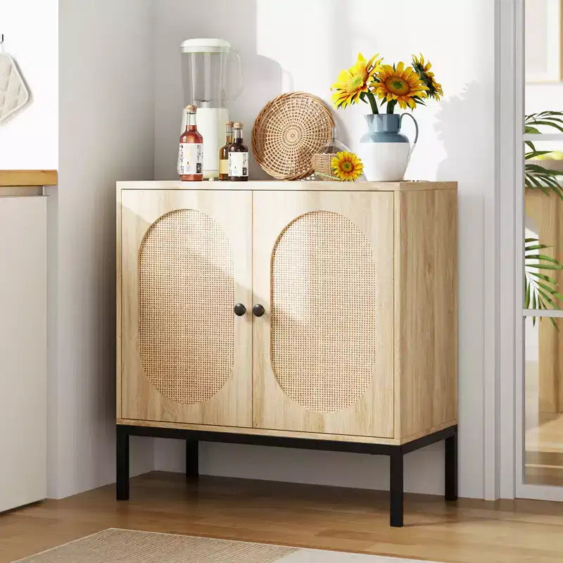 Credenza da 80 cm, armadietto in rattan con ripiani regolabili, credenza da cucina per soggiorno, sala da pranzo, ingresso