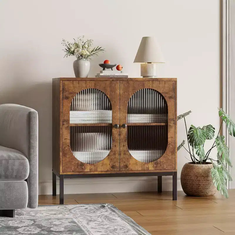Credenza da 80 cm, armadietto in rattan con ripiani regolabili, credenza da cucina per soggiorno, sala da pranzo, ingresso