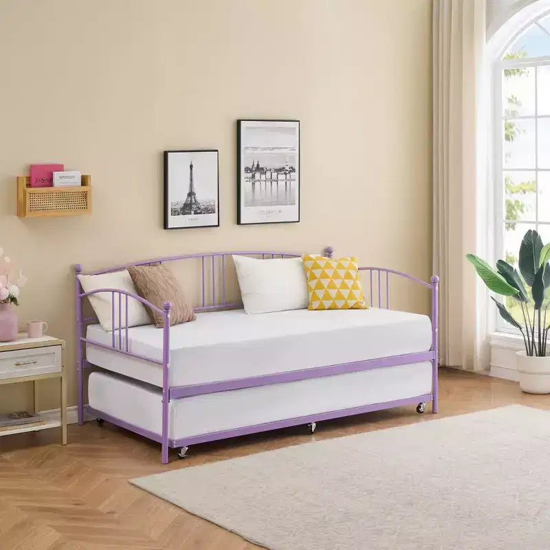 Divano letto a due posti in metallo con letto estraibile, struttura divano letto a due piazze con letto estraibile a scomparsa a 6 ruote, supporto a doghe in acciaio per ospiti, divano letto per soggiorno, camera da letto, appartamento