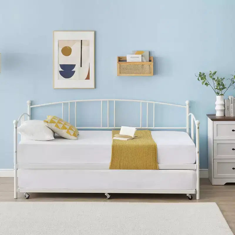 Divano letto a due posti in metallo con letto estraibile, struttura divano letto a due piazze con letto estraibile a scomparsa a 6 ruote, supporto a doghe in acciaio per ospiti, divano letto per soggiorno, camera da letto, appartamento