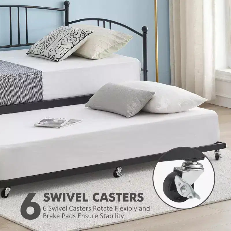 Divano letto a due posti in metallo con letto estraibile, struttura divano letto a due piazze con letto estraibile a scomparsa a 6 ruote, supporto a doghe in acciaio per ospiti, divano letto per soggiorno, camera da letto, appartamento