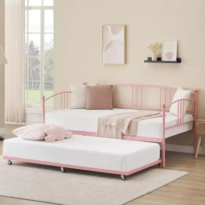 Divano letto a due posti in metallo con letto estraibile, struttura divano letto a due piazze con letto estraibile a scomparsa a 6 ruote, supporto a doghe in acciaio per ospiti, divano letto per soggiorno, camera da letto, appartamento
