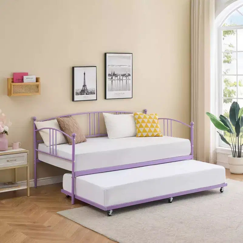 Divano letto a due posti in metallo con letto estraibile, struttura divano letto a due piazze con letto estraibile a scomparsa a 6 ruote, supporto a doghe in acciaio per ospiti, divano letto per soggiorno, camera da letto, appartamento