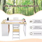 Set Tavolo e Sedie per Bambini 4 in 1, Scrivania da Lavoro per Bambini con Ampio Contenitore e Organizer Portatile per Materiali Artistici, Tavolo per Attività e Studio per Bambini
