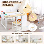 Set Tavolo e Sedie per Bambini 4 in 1, Scrivania da Lavoro per Bambini con Ampio Contenitore e Organizer Portatile per Materiali Artistici, Tavolo per Attività e Studio per Bambini