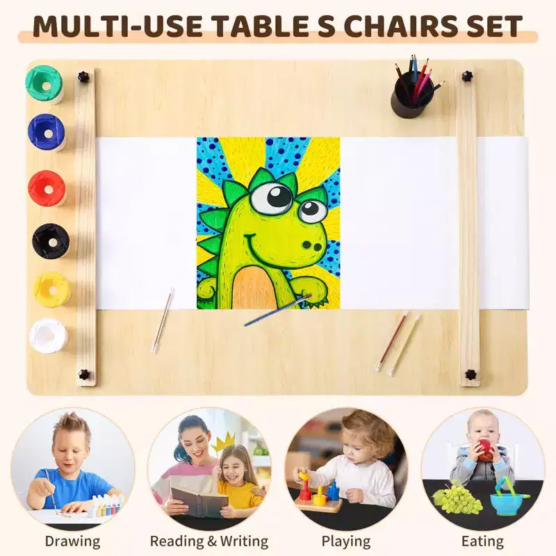 Set Tavolo e Sedie per Bambini 4 in 1, Scrivania da Lavoro per Bambini con Ampio Contenitore e Organizer Portatile per Materiali Artistici, Tavolo per Attività e Studio per Bambini