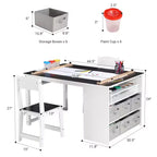 Set Tavolo e Sedie per Bambini 4 in 1, Scrivania da Lavoro per Bambini con Ampio Contenitore e Organizer Portatile per Materiali Artistici, Tavolo per Attività e Studio per Bambini