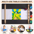 Set Tavolo e Sedie per Bambini 4 in 1, Scrivania da Lavoro per Bambini con Ampio Contenitore e Organizer Portatile per Materiali Artistici, Tavolo per Attività e Studio per Bambini