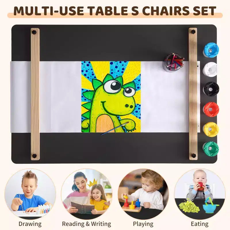 Set Tavolo e Sedie per Bambini 4 in 1, Scrivania da Lavoro per Bambini con Ampio Contenitore e Organizer Portatile per Materiali Artistici, Tavolo per Attività e Studio per Bambini