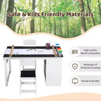 Set Tavolo e Sedie per Bambini 4 in 1, Scrivania da Lavoro per Bambini con Ampio Contenitore e Organizer Portatile per Materiali Artistici, Tavolo per Attività e Studio per Bambini